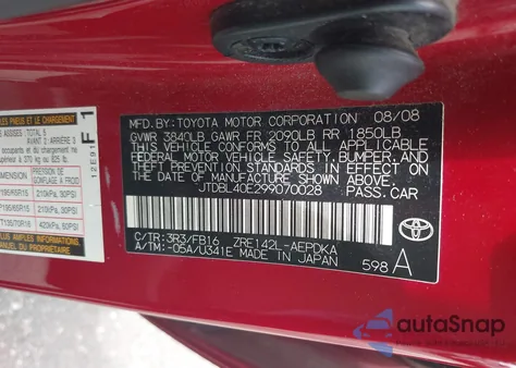 2009 Toyota Corolla Le z USA, uszkodzony, nr VIN JTDBL40E299070028